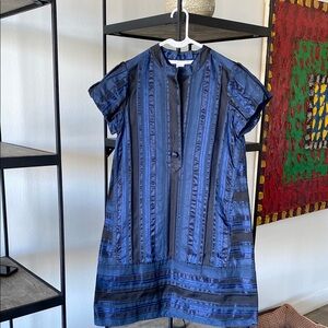 Diane Von Furstenberg Blue Mini Sundress with Mandarin Collar